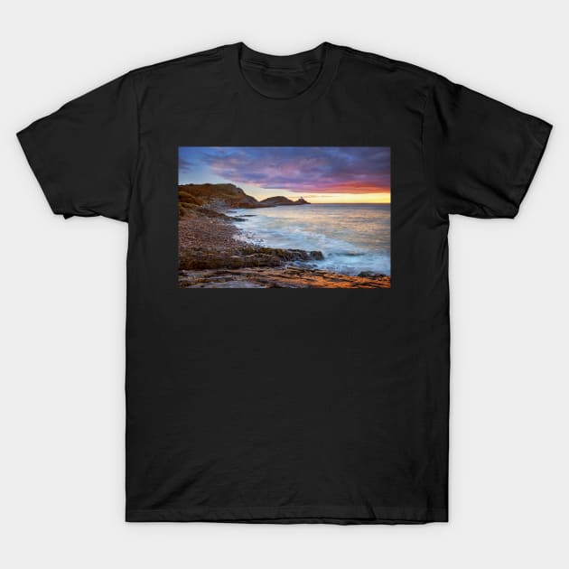 Mumbles Lighthouse, Bracelet Bay, Swansea T-Shirt by dasantillo